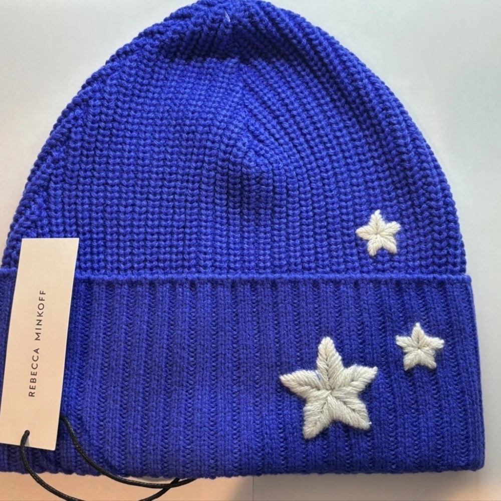 Rebecca Minkoff NWT Cobalt Blue Embroidered Star Beanie Rare